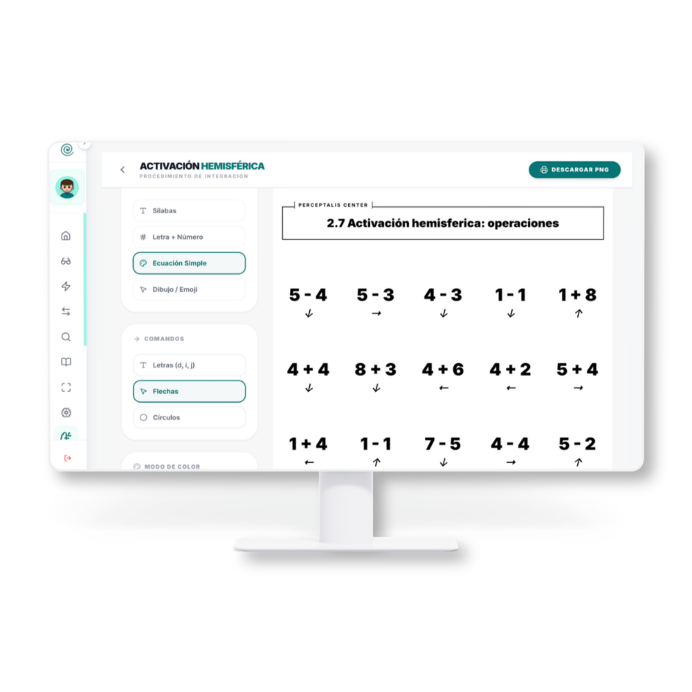 Interfaz desktop del software de terapia visual avanzado